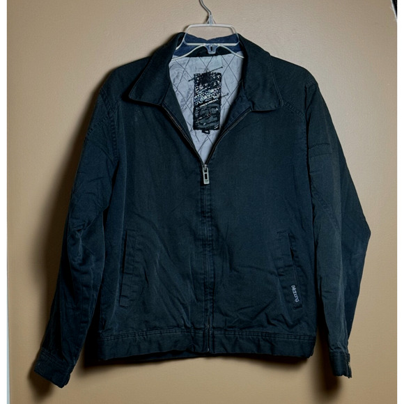 Billabong Jacket Mens Black Quilted inside Size Medium Pockets Logos EUC - Picture 1 of 10